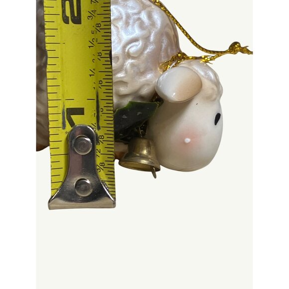 Handcrafted Ceramic Sheep Ornament With Golden Bell and Hanging Cord - Picture 9 of 10